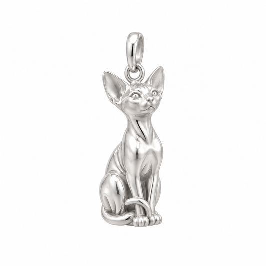 Sphynx — Always Close Seated Cat Charm and Polyester Cord Bracelet Set — Silver