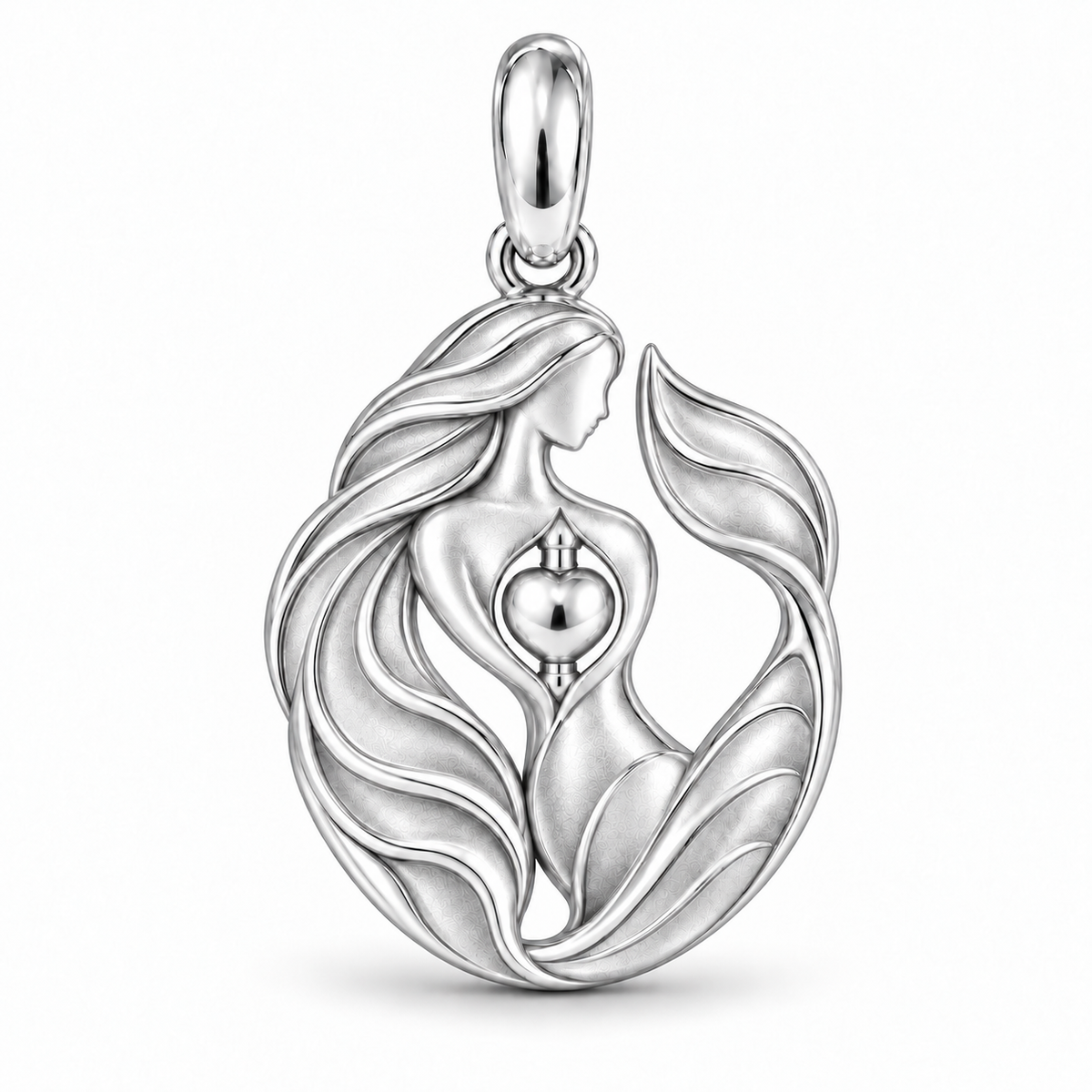 Mermaid charm in 925 Sterling Silver finish on white background