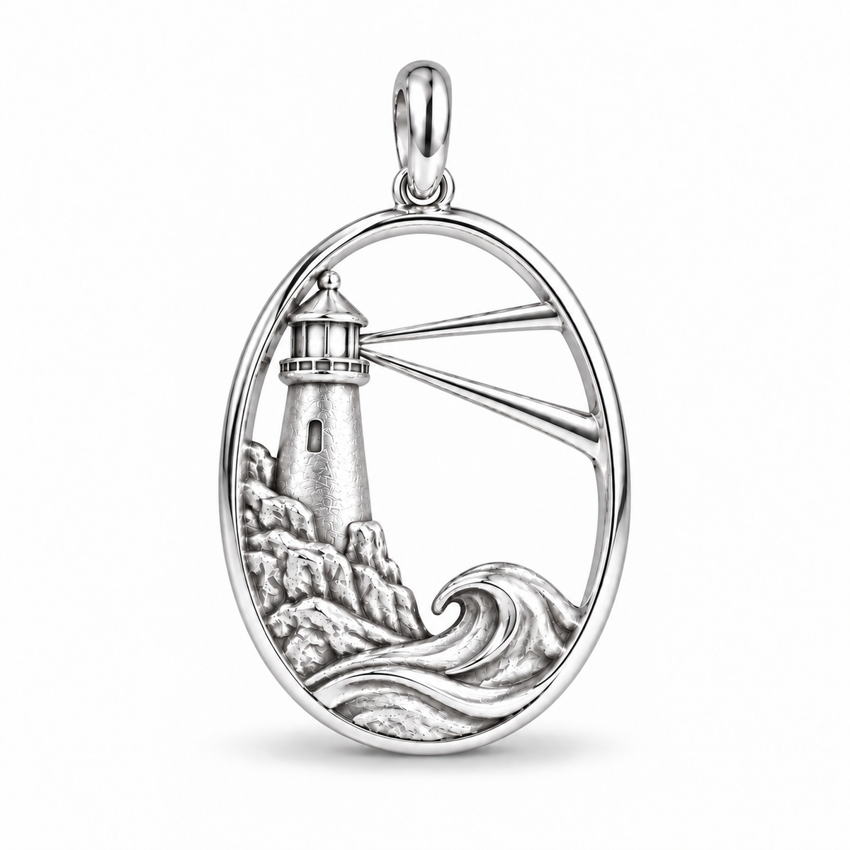 Lighthouse and Ocean Wave charm in 925 Sterling Silver finish