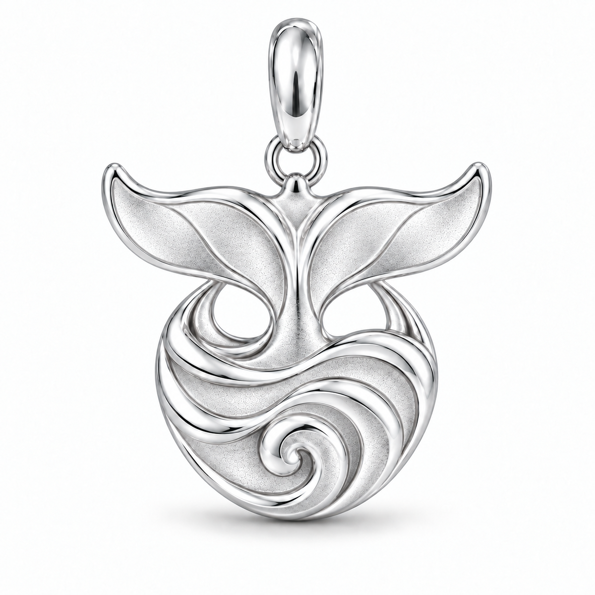 Whale Tail and Wave charm in 925 Sterling Silver finish