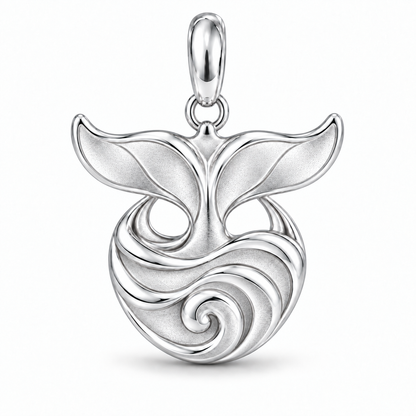 Whale Tail and Wave charm in 925 Sterling Silver finish