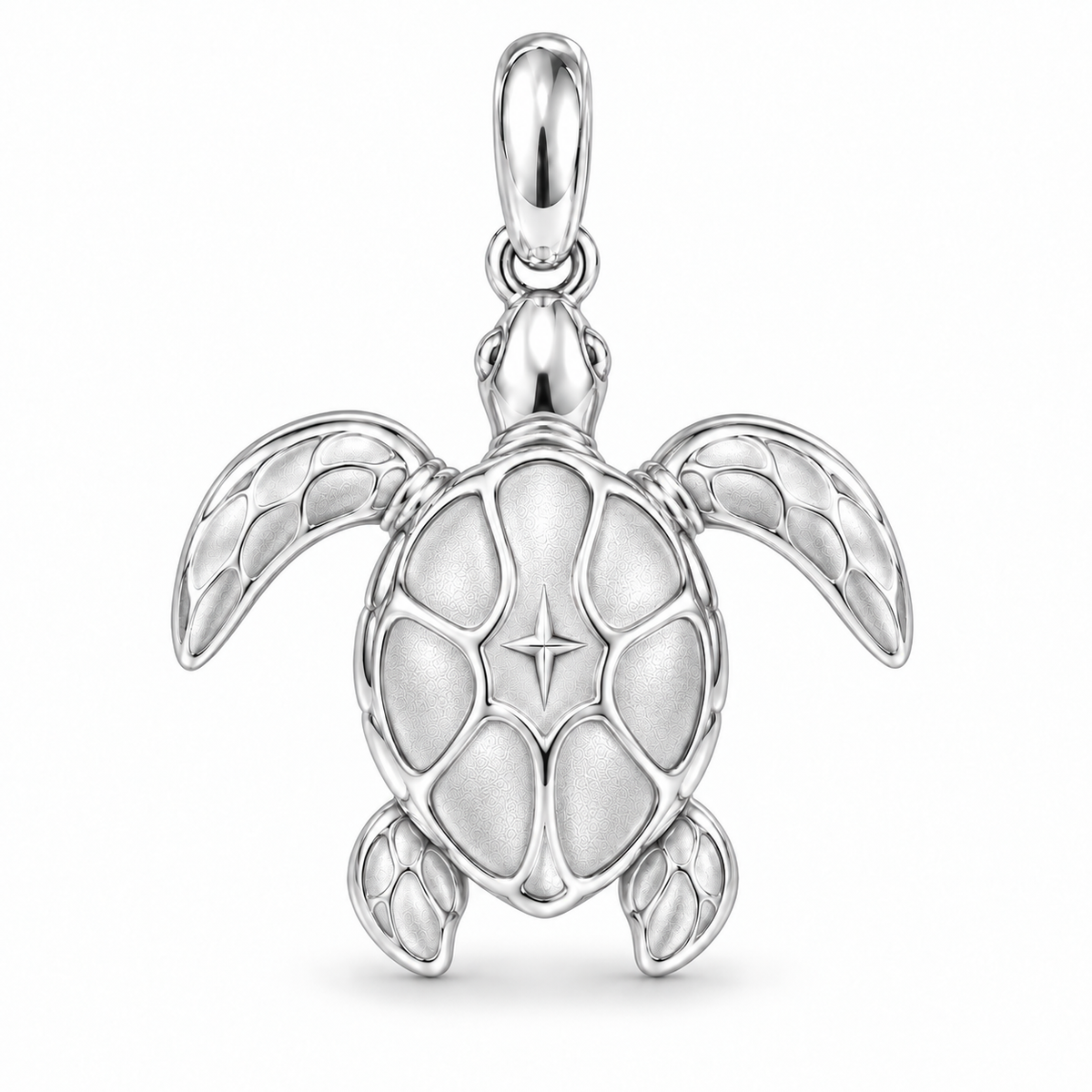 Sea Turtle charm in 925 Sterling Silver finish on white background