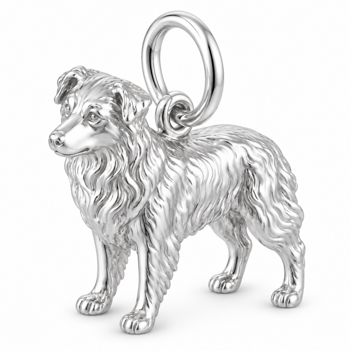 Australian Shepherd — Standing Dog Charm and Polyester Cord Bracelet Set — Silver