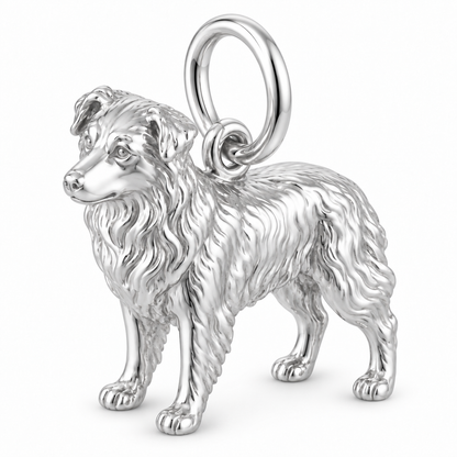 Australian Shepherd — Standing Dog Charm and Polyester Cord Bracelet Set — Silver