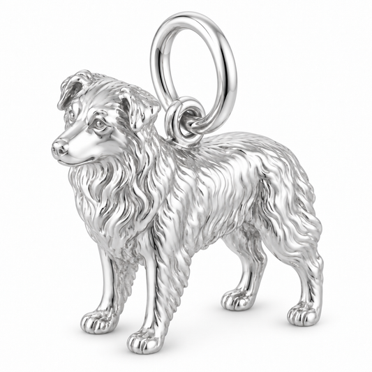 Australian Shepherd — Standing Dog Charm and Polyester Cord Bracelet Set — Silver
