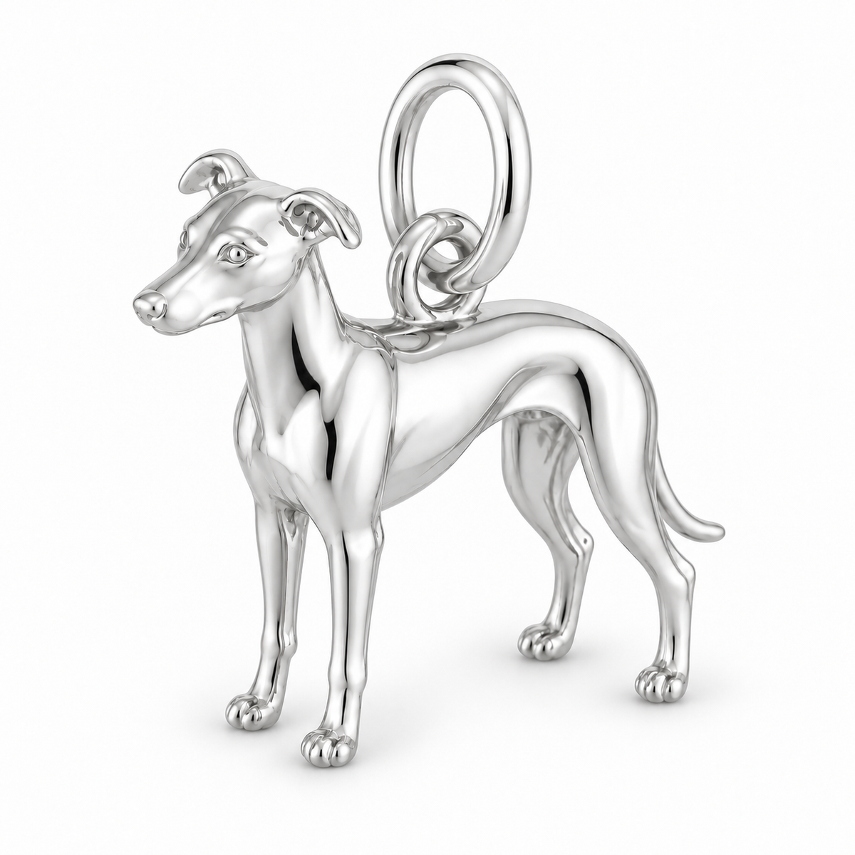 Whippet — Standing Dog Charm and Polyester Cord Bracelet Set — Silver