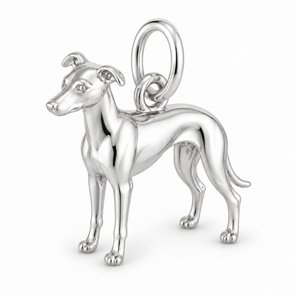 Whippet — Standing Dog Charm and Polyester Cord Bracelet Set — Silver