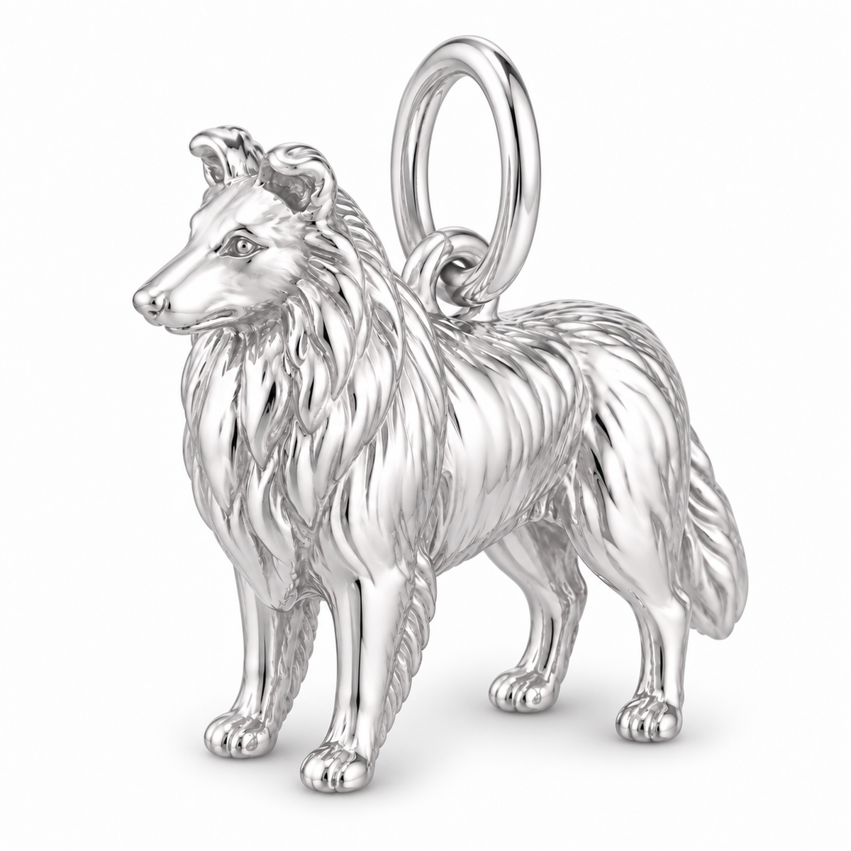 Polished silver dog charm – Collie - rough coat