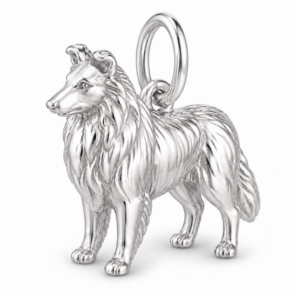 Polished silver dog charm – Collie - rough coat