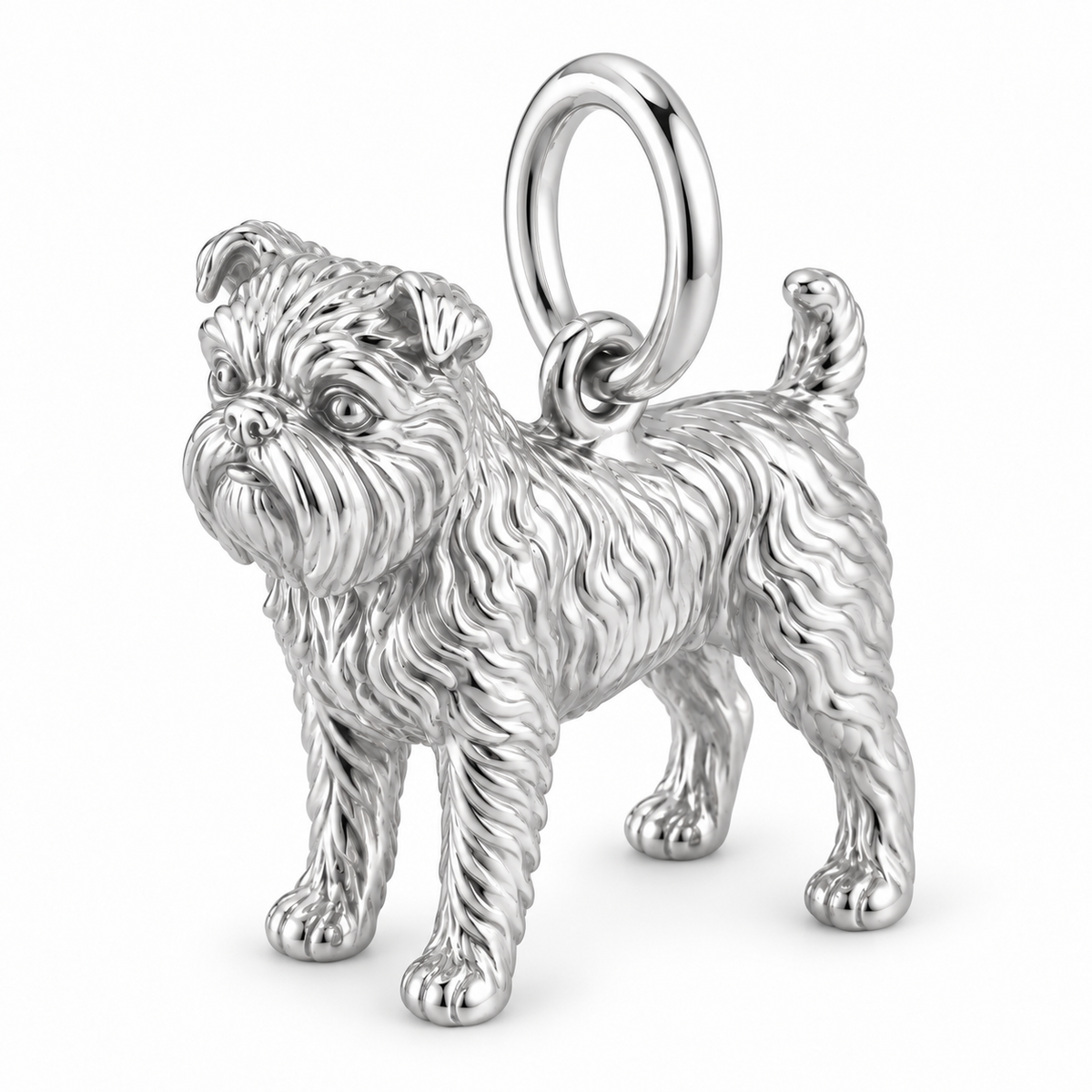 Polished silver dog charm – Brussels Griffon - rough coat