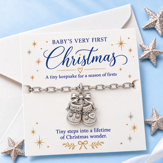 Baby's First Christmas — Keepsake Booties Charm and Polyester Cord Bracelet Set