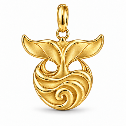 Whale Tail and Wave charm in 18K Gold Vermeil finish