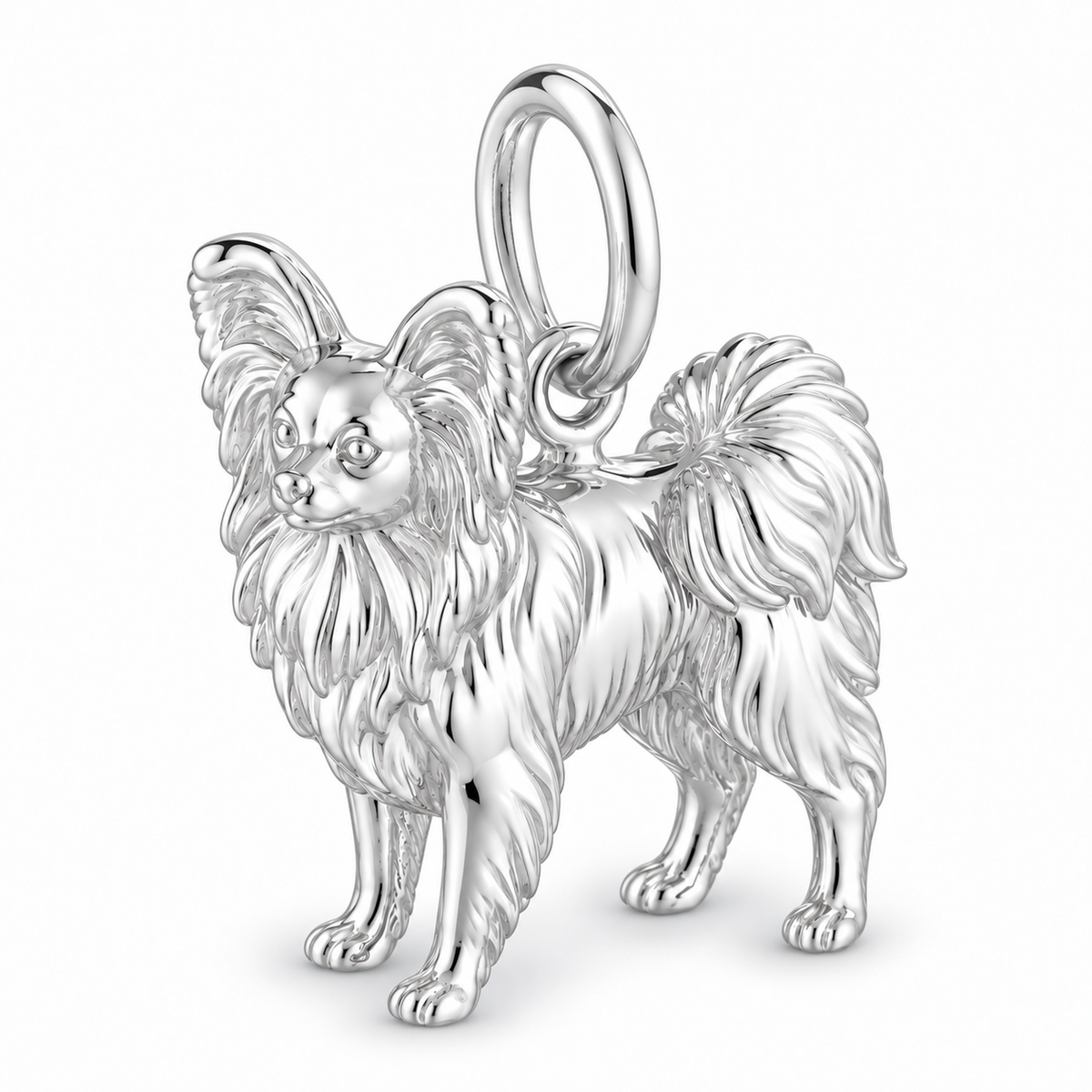 Polished silver dog charm – Papillon