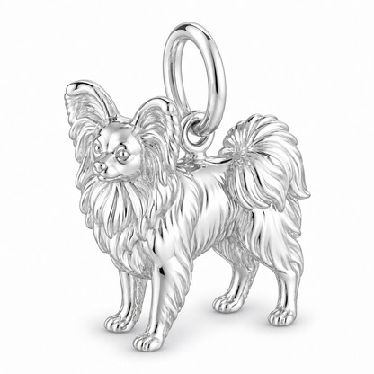 Polished silver dog charm – Papillon