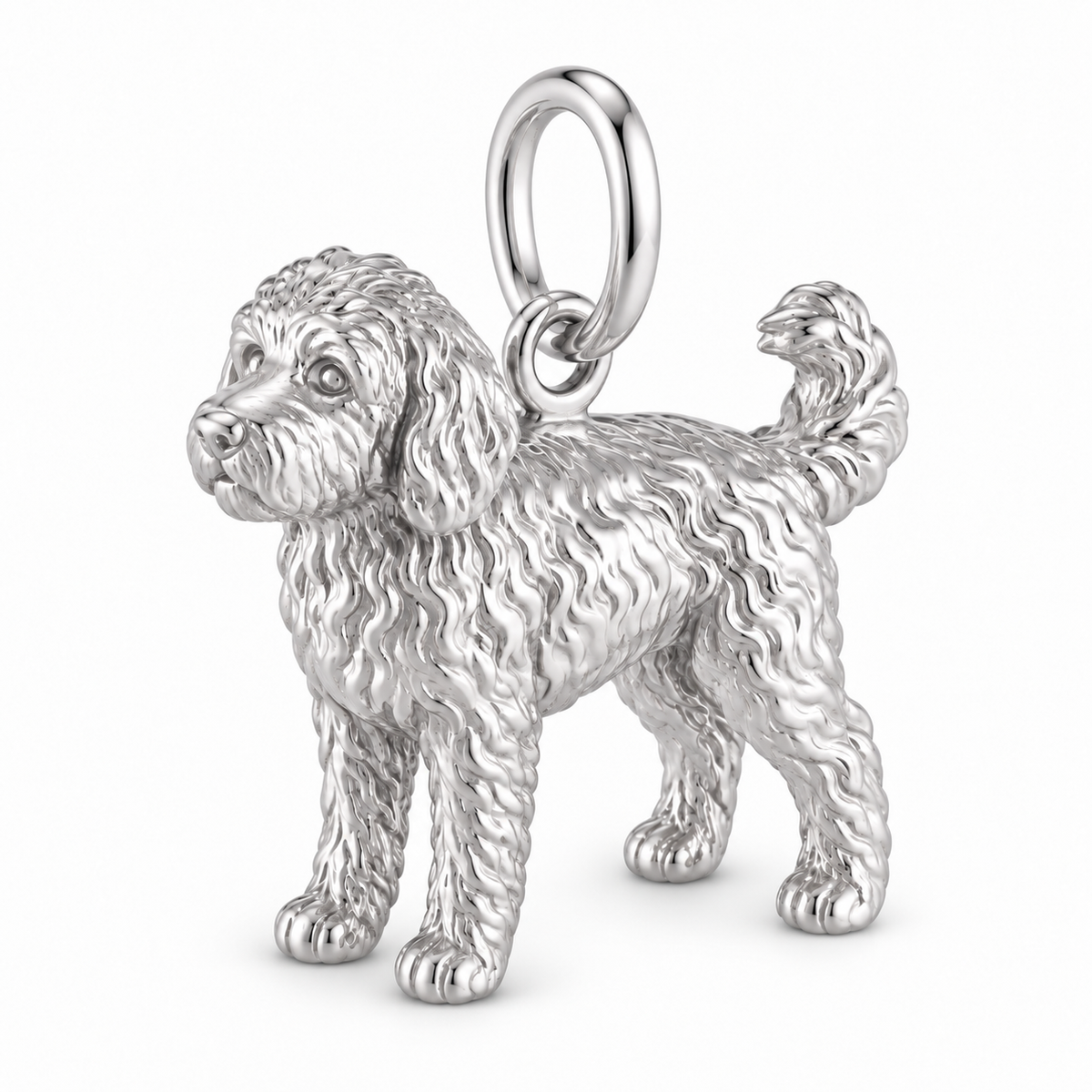 Bernedoodle — Standing Dog Charm and Polyester Cord Bracelet Set — Silver
