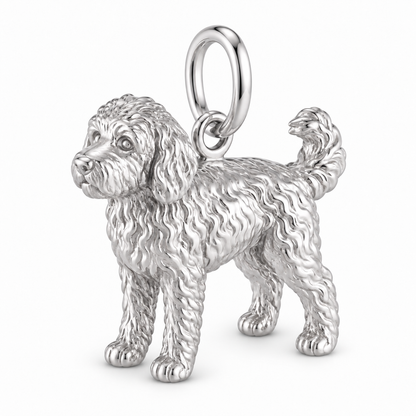 Bernedoodle — Standing Dog Charm and Polyester Cord Bracelet Set — Silver