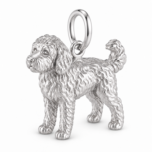 Bernedoodle — Standing Dog Charm and Polyester Cord Bracelet Set — Silver