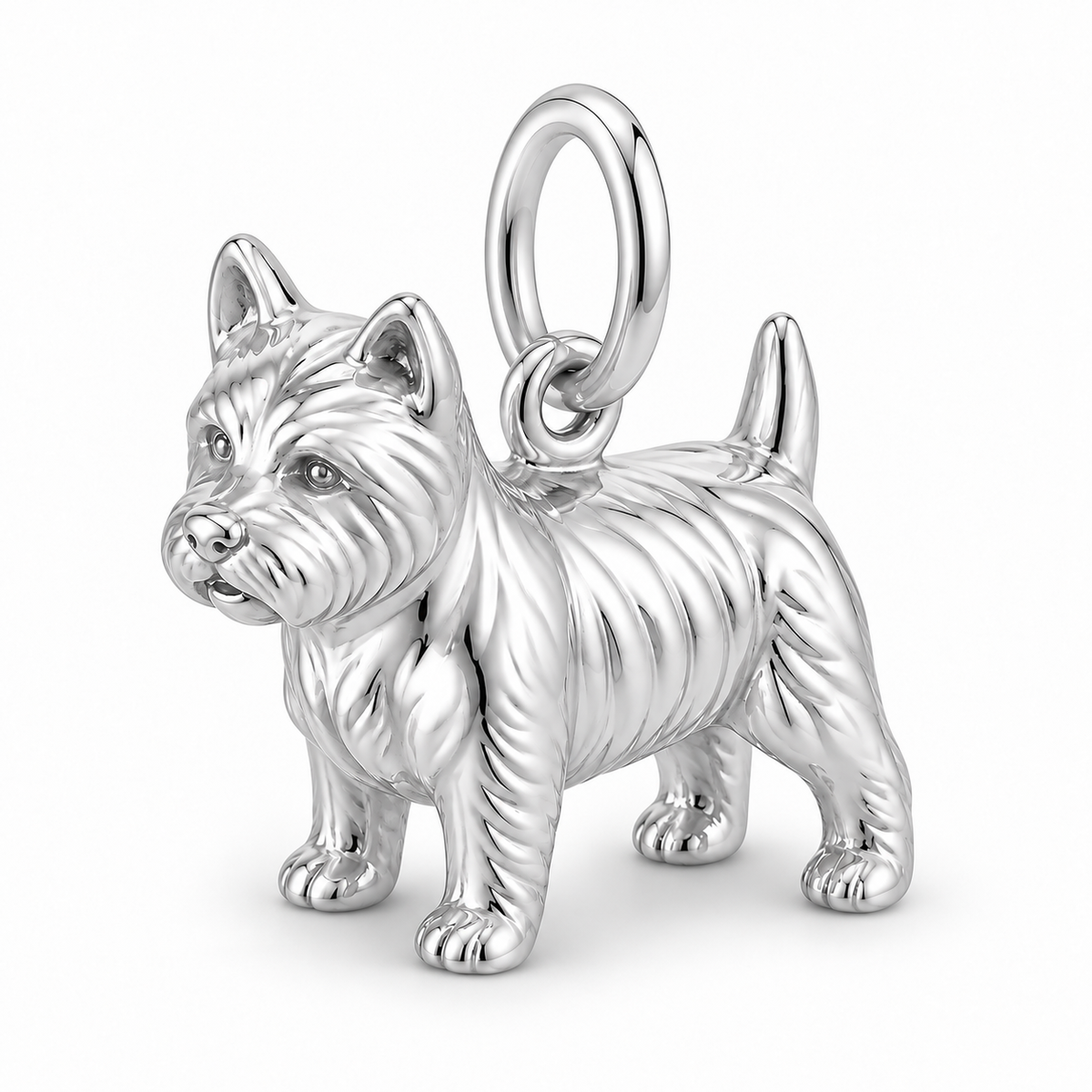 West Highland White Terrier — Standing Dog Charm and Polyester Cord Bracelet Set — Silver