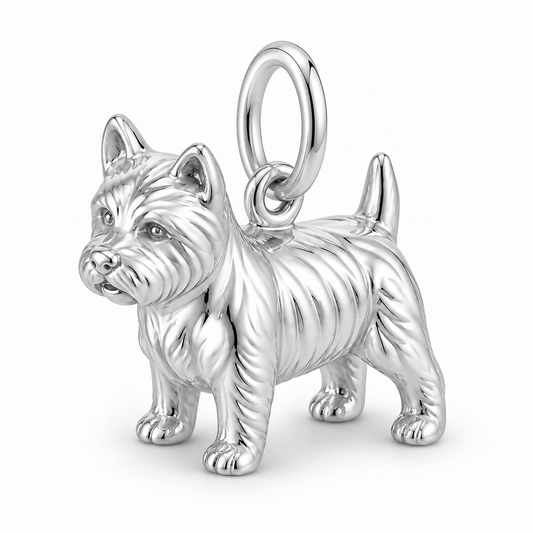 West Highland White Terrier — Standing Dog Charm and Polyester Cord Bracelet Set — Silver