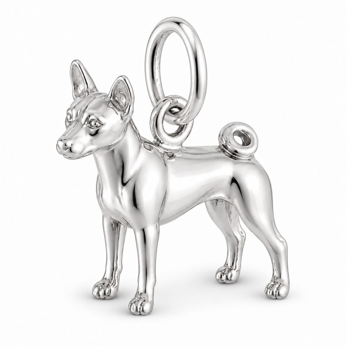 Polished silver dog charm – Basenji