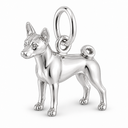 Polished silver dog charm – Basenji