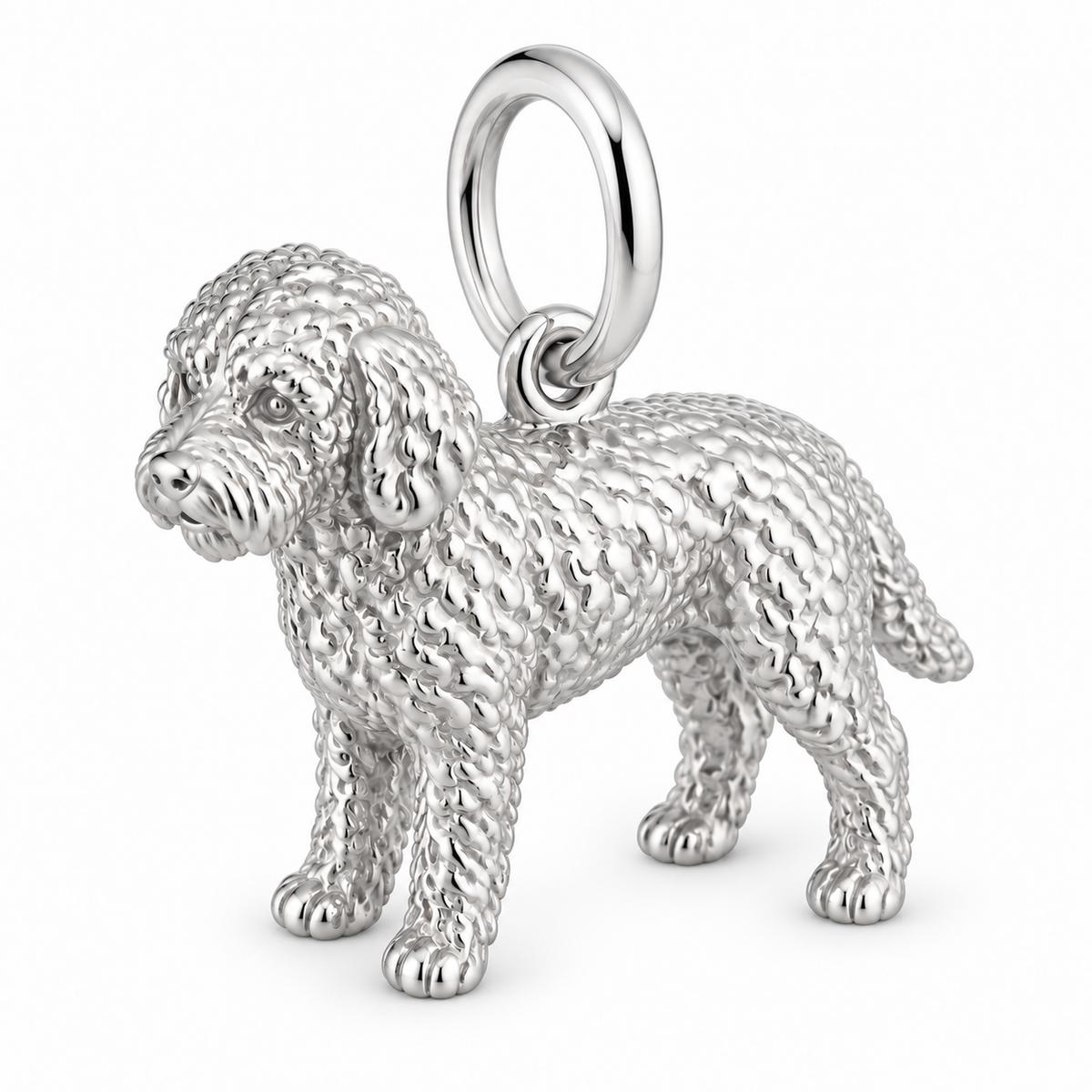 Polished silver dog charm – Lagotto Romagnolo