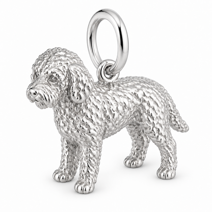 Polished silver dog charm – Lagotto Romagnolo