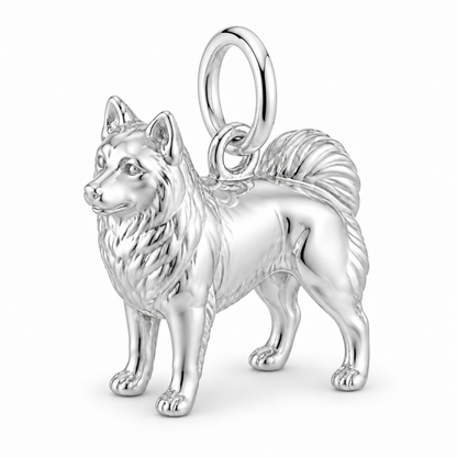 Polished silver dog charm – American Eskimo Dog