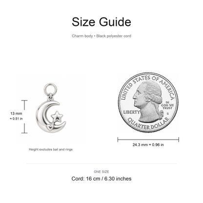 Moon and Star, A Hug to Carry — Size guide, 13 mm body and 16 cm cord