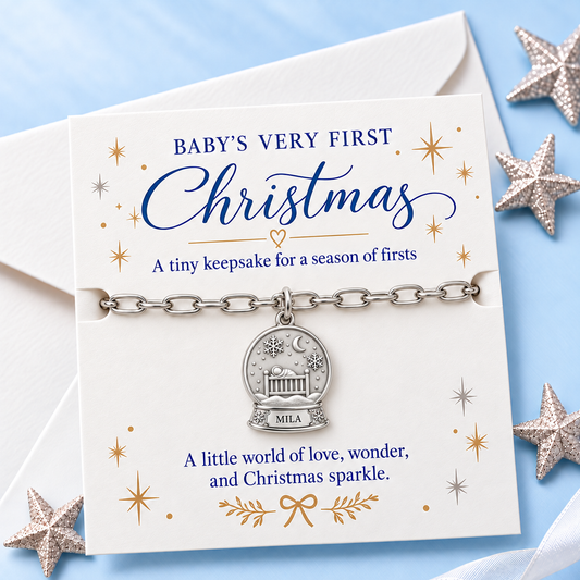 Baby's First Christmas — Snow Globe Keepsake Charm and Polyester Cord Bracelet Set