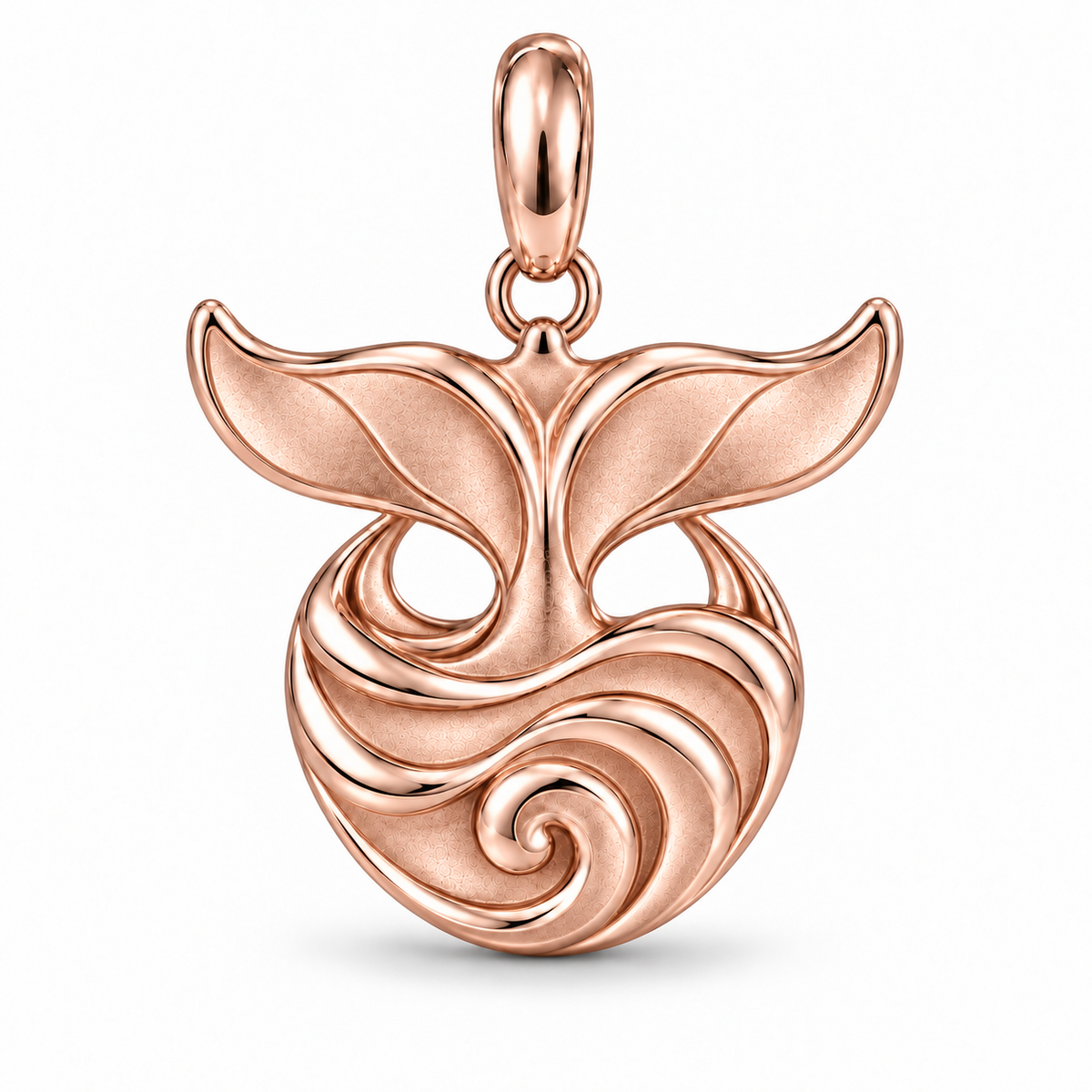 Whale Tail and Wave charm in 18K Rose Gold Vermeil finish
