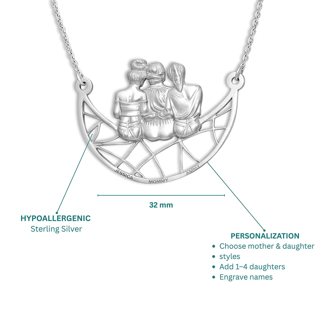 Soulyshine Mother & Daughter On The Moon Personalized - Handmade Necklace in Silver/14K Gold Vermeil