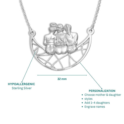 Soulyshine Mother & Daughter On The Moon Personalized - Handmade Necklace in Silver/14K Gold Vermeil