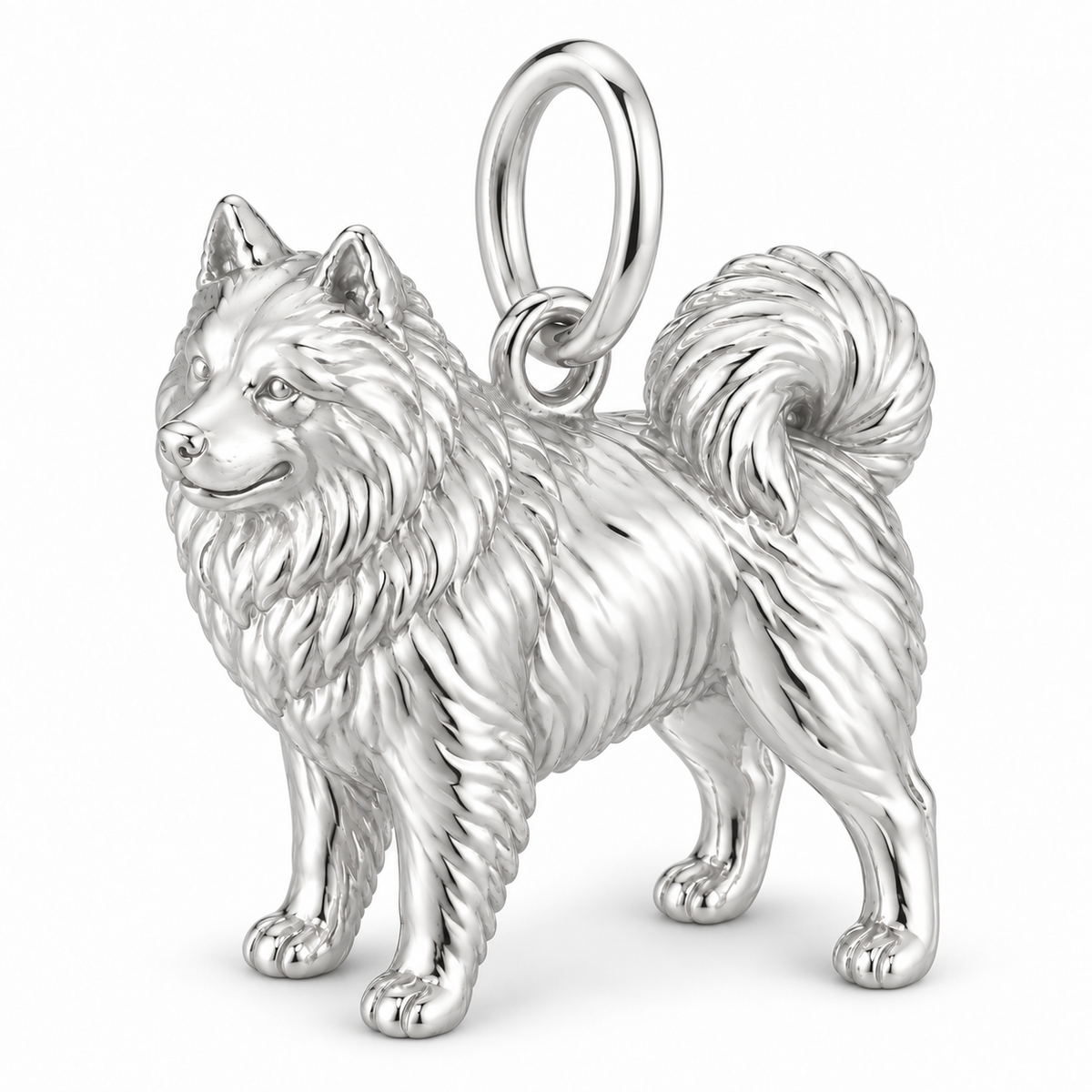 Polished silver dog charm – Samoyed