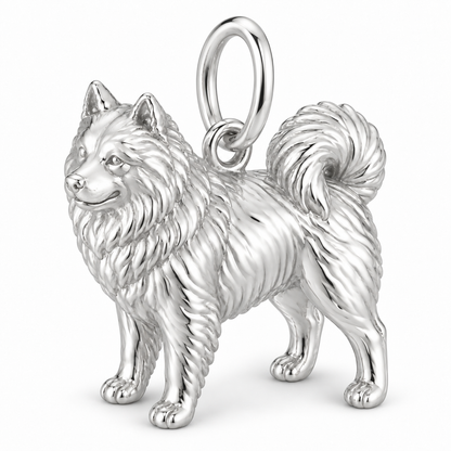 Polished silver dog charm – Samoyed