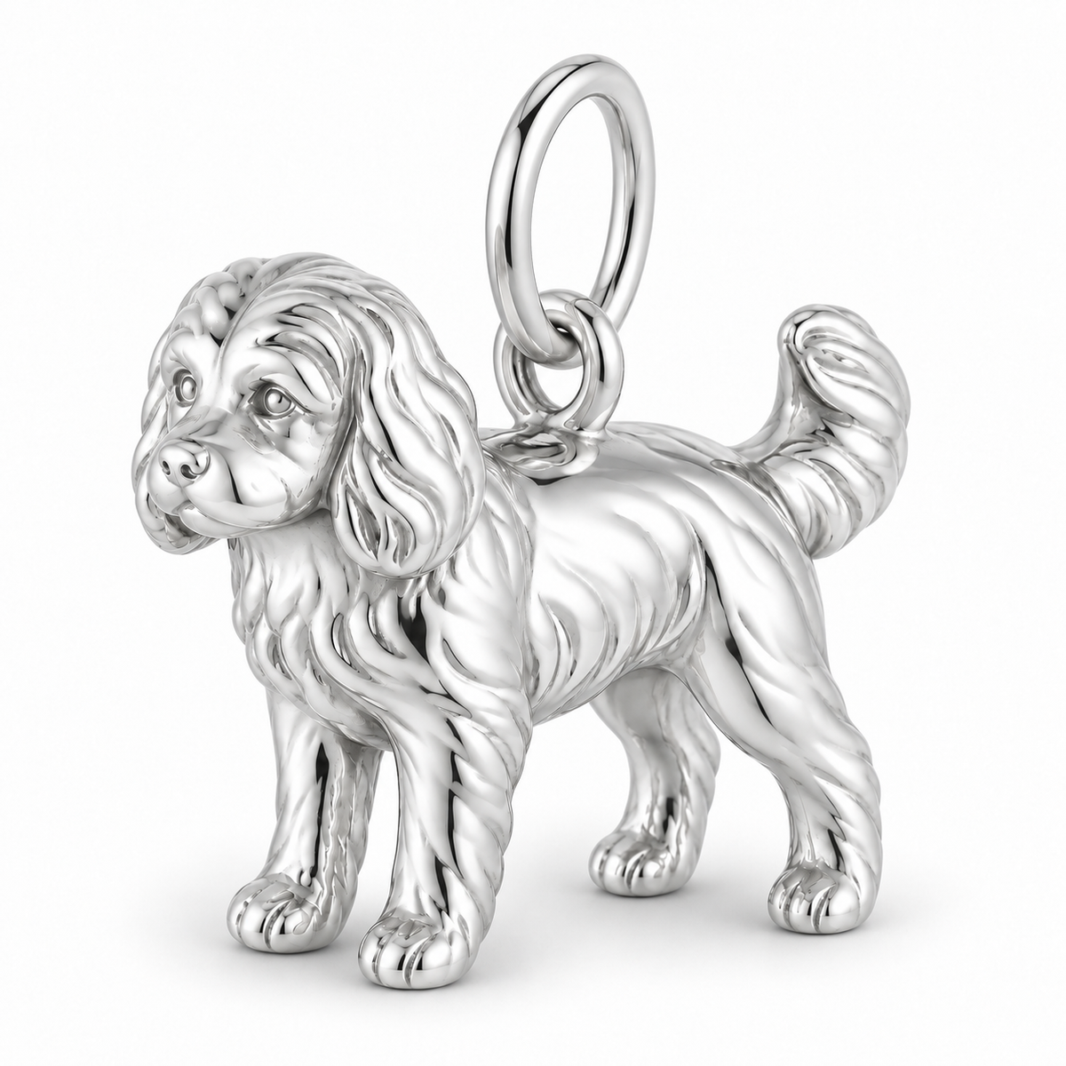 Polished silver dog charm – Cavachon