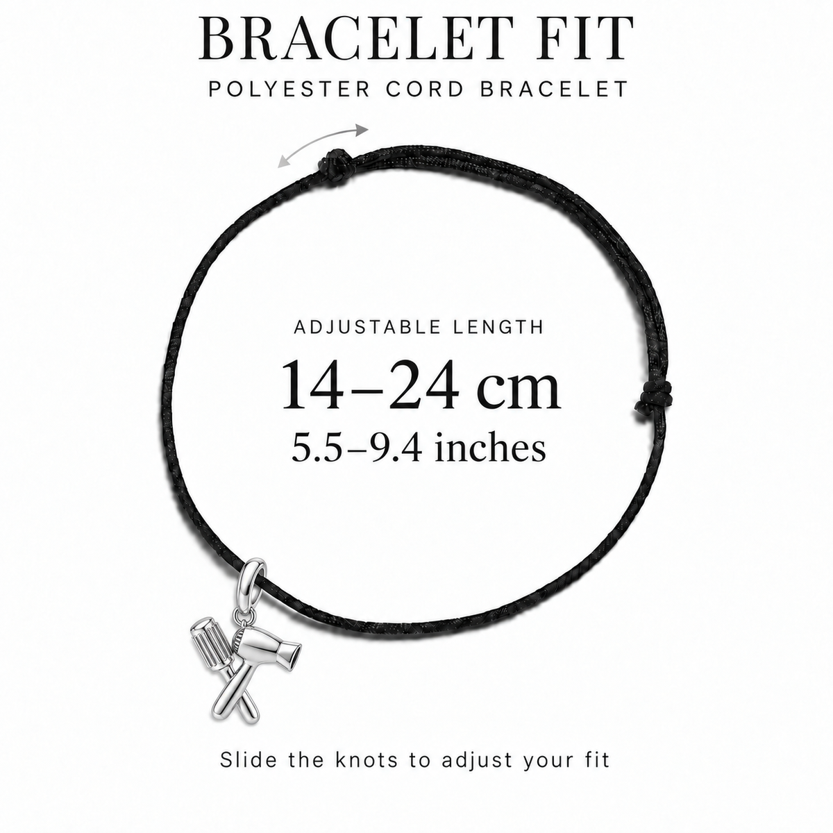 Blow Dryer & Round Brush Charm and Polyester Cord Bracelet Set | bracelet-fit | d7c65b3b5c863fb5