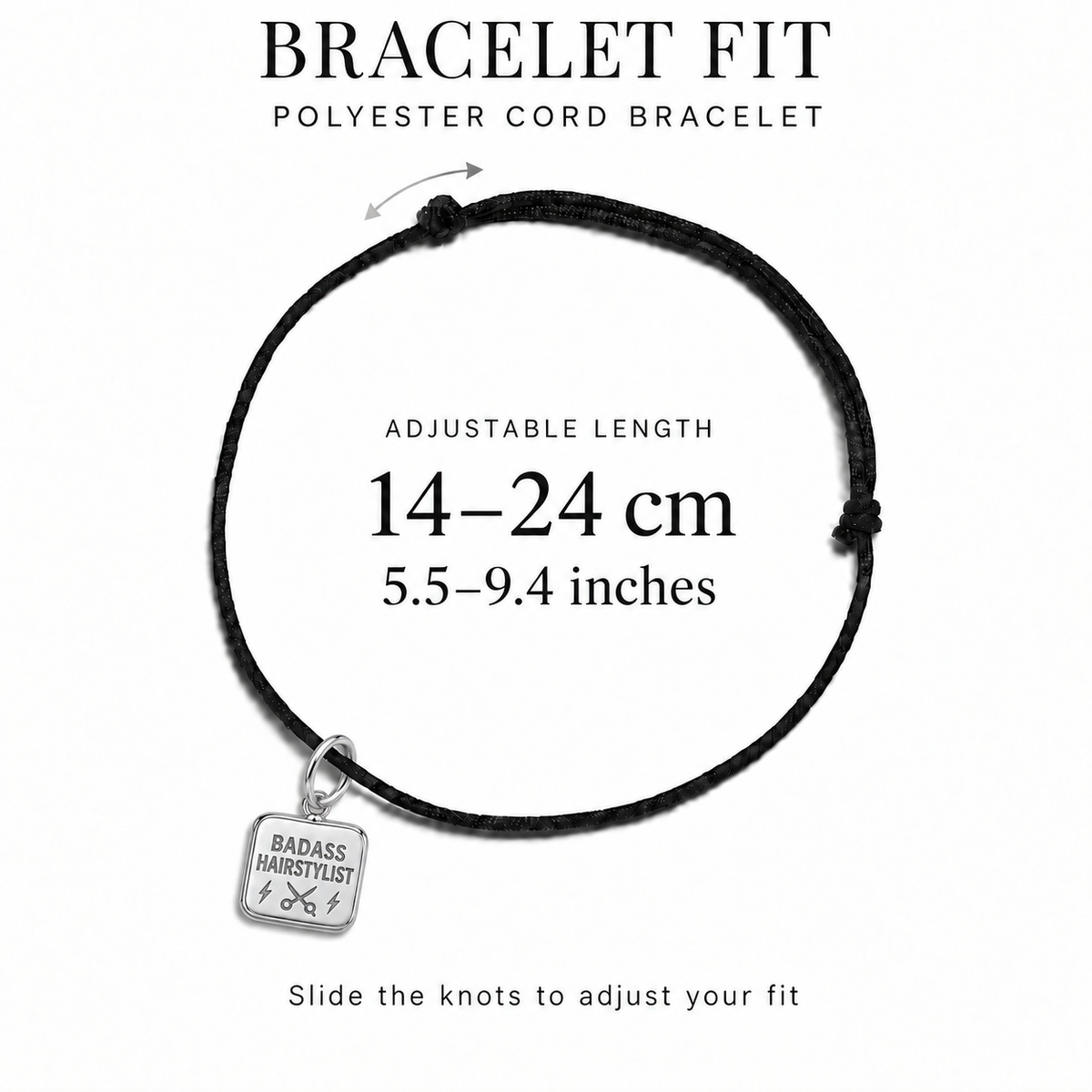 Badass Hairstylist Charm and Polyester Cord Bracelet Set | bracelet-fit | a9347dd5d59a2083