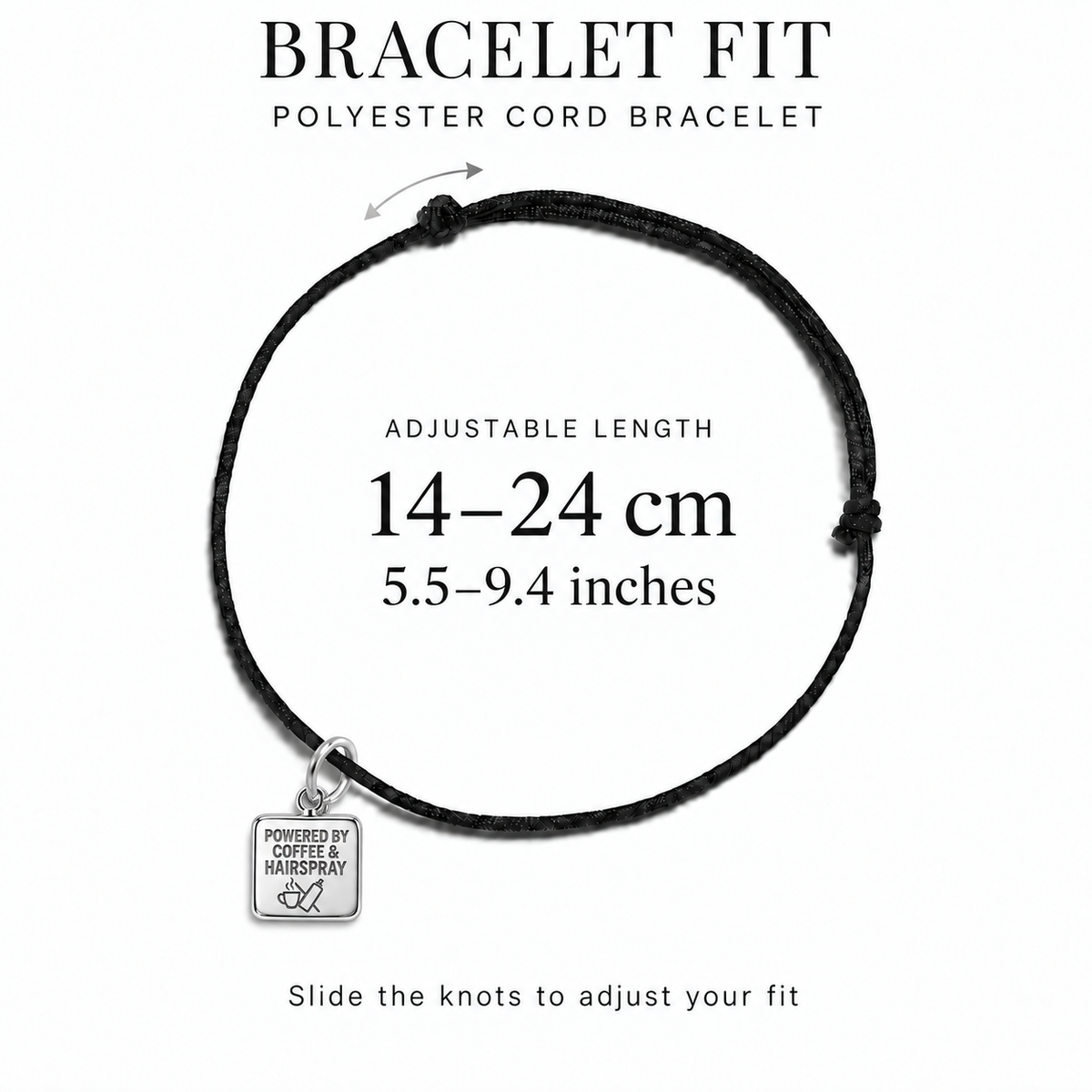Powered by Coffee & Hairspray Charm and Polyester Cord Bracelet Set | bracelet-fit | 68d55d350b63c873