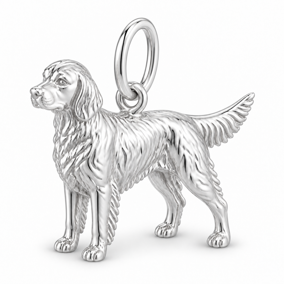 Polished silver dog charm – English Setter