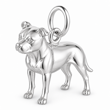 American Staffordshire Terrier — Standing Dog Charm and Polyester Cord Bracelet Set — Silver