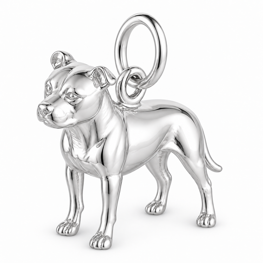 American Staffordshire Terrier — Standing Dog Charm and Polyester Cord Bracelet Set — Silver