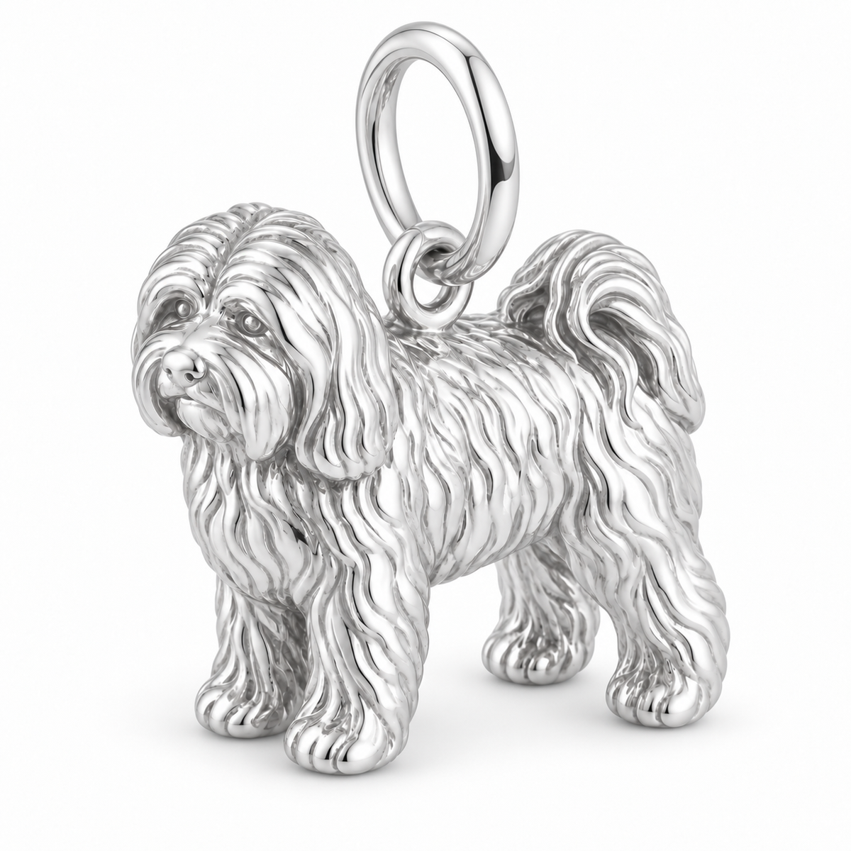 Polished silver dog charm – Tibetan Terrier
