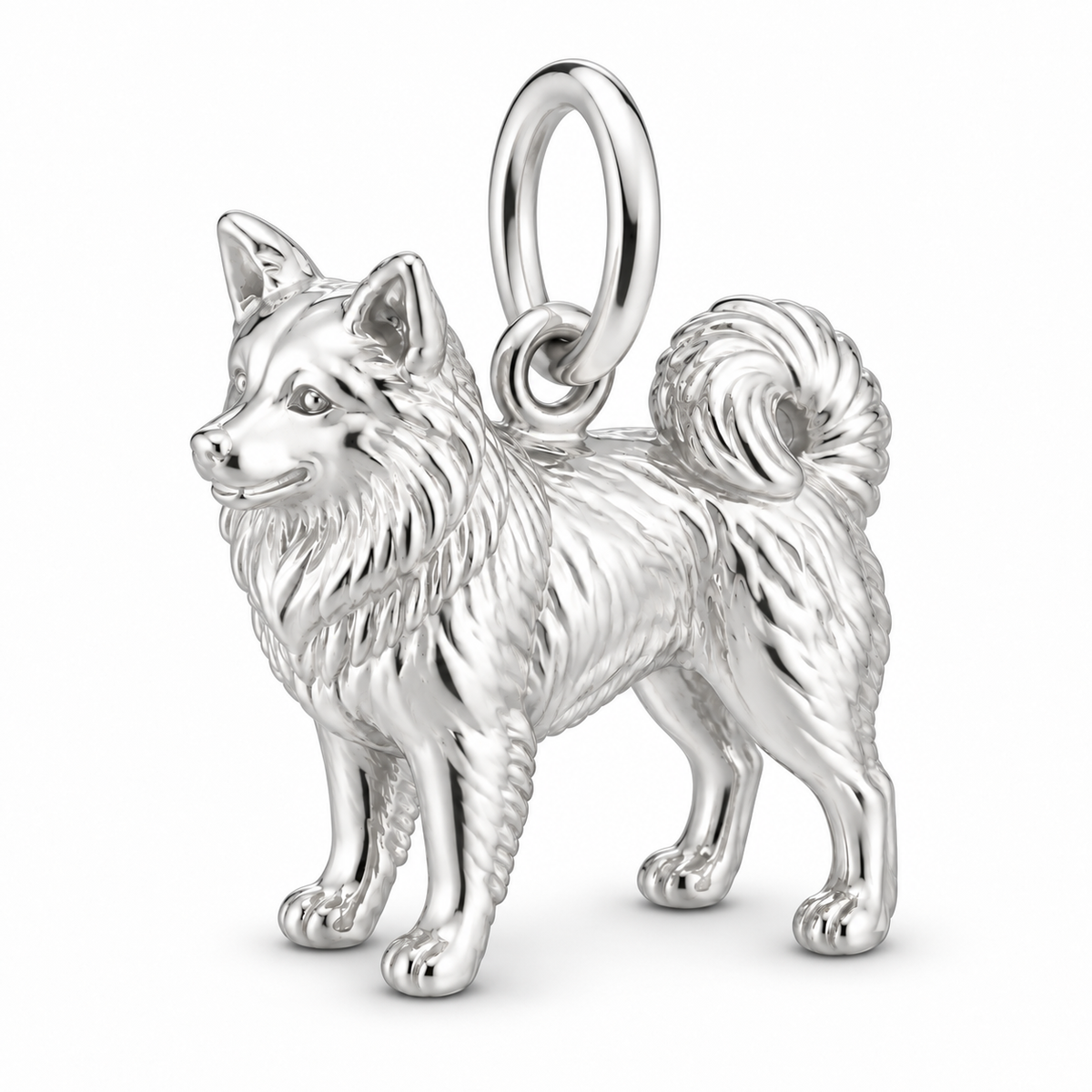 Polished silver dog charm – Icelandic Sheepdog