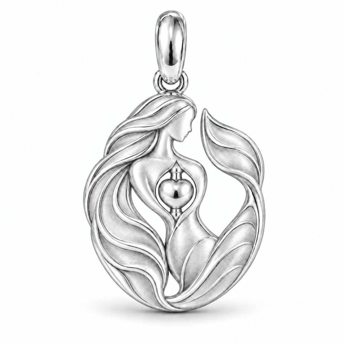 Mermaid charm in White Gold Vermeil finish on white background