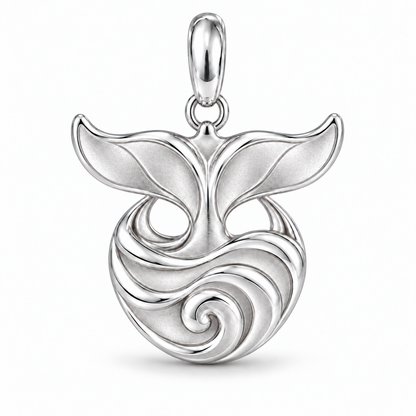 Whale Tail and Wave charm in White Gold Vermeil finish
