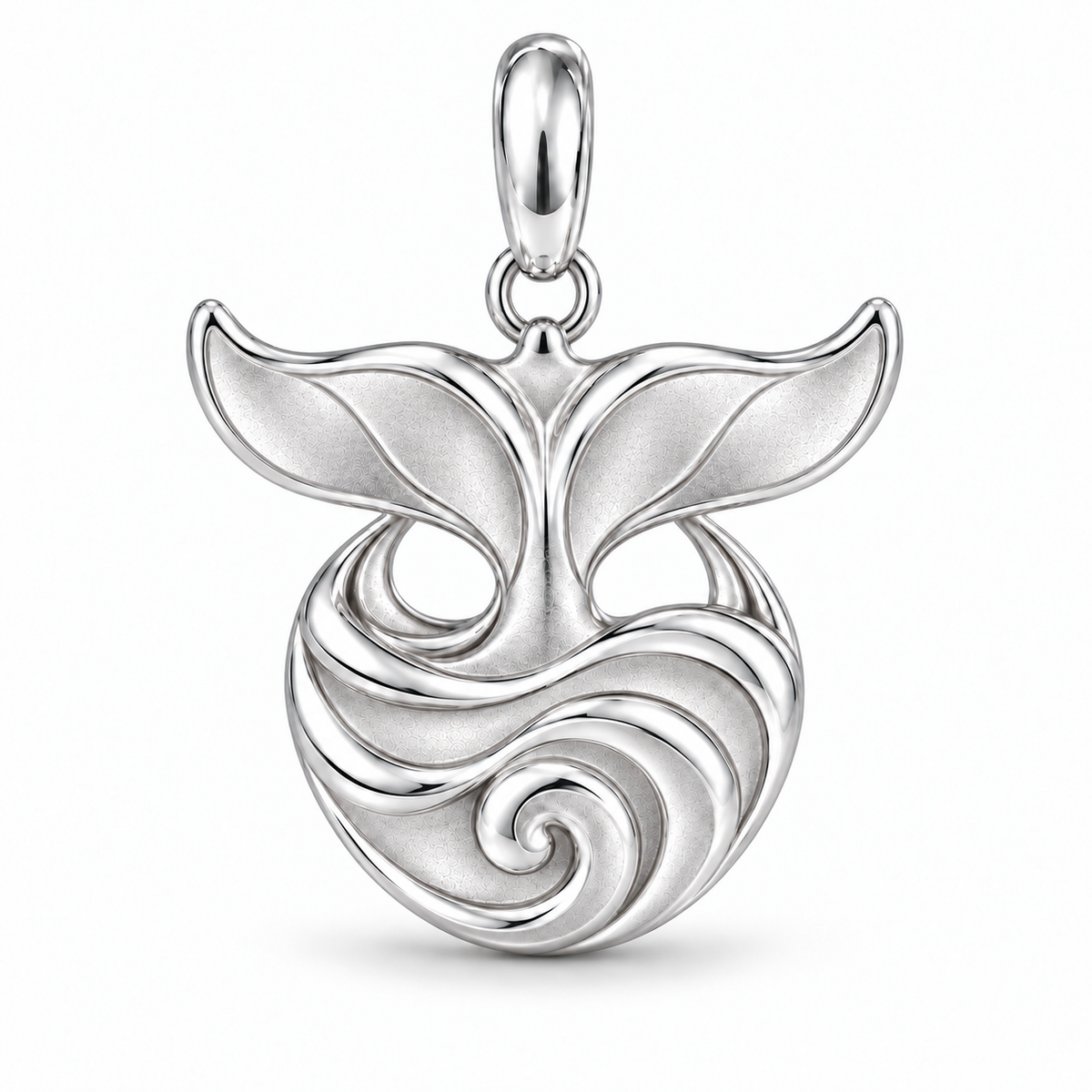 Whale Tail and Wave charm in White Gold Vermeil finish