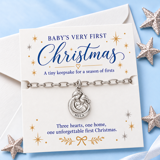 Baby's First Christmas — Three Hearts One Home Charm and Polyester Cord Bracelet Set
