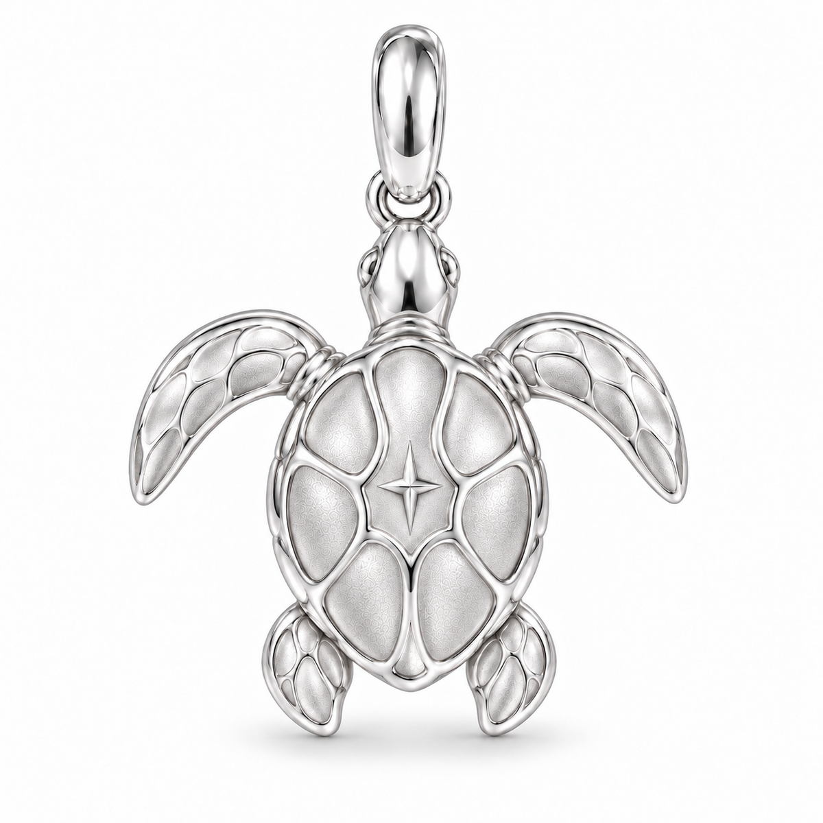Sea Turtle charm in White Gold Vermeil finish on white background