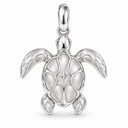 Sea Turtle charm in White Gold Vermeil finish on white background